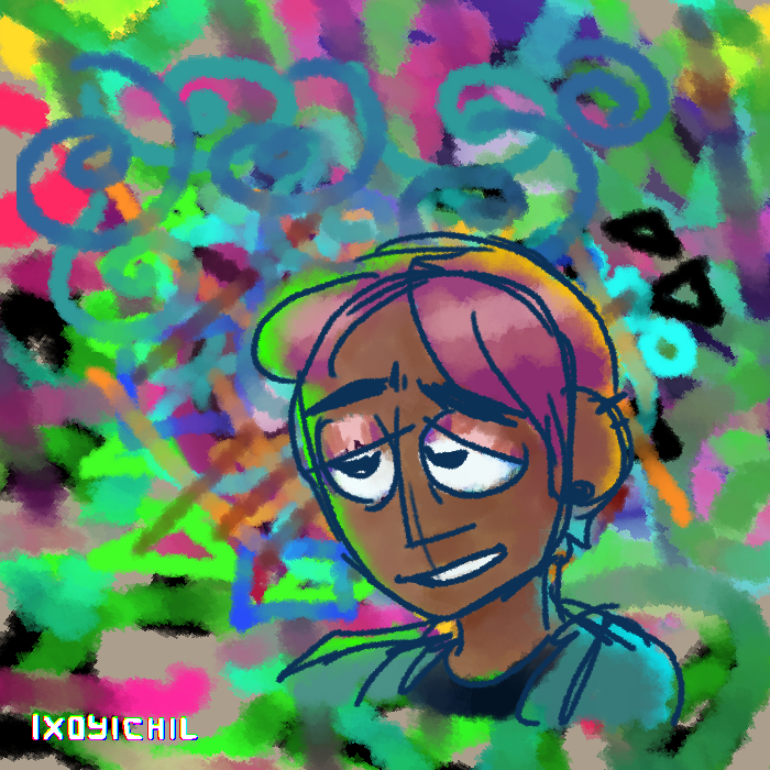 colorful background and portrait of ?